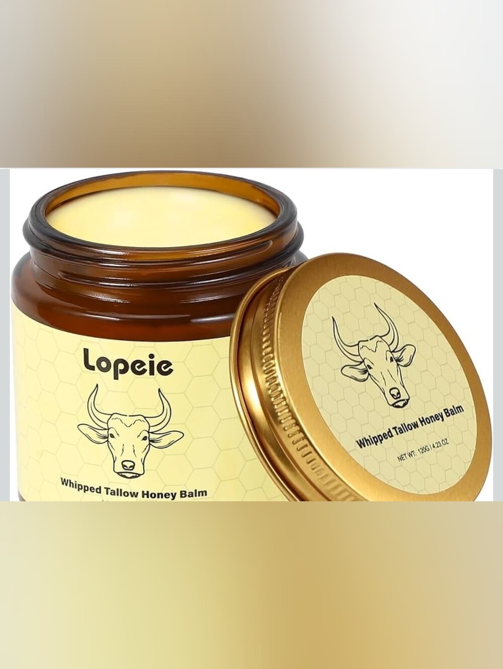 Lopeie Beef Tallow for Skin - Organic Grass Fed Whipped Moisturizer with Honey